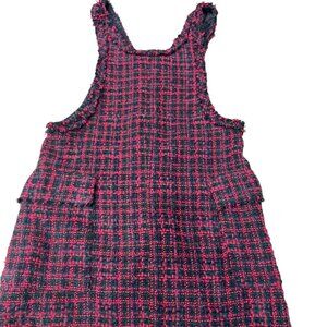 Pink & Black Tweed Sleeveless Shift Dress with Fringe Hem